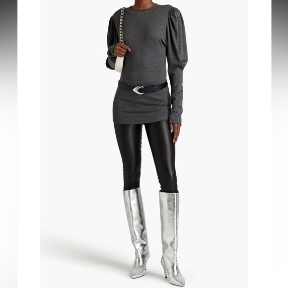 ISABEL MARANT: Gathered Sleeve Wool Jersey Top - Picture 2 of 8